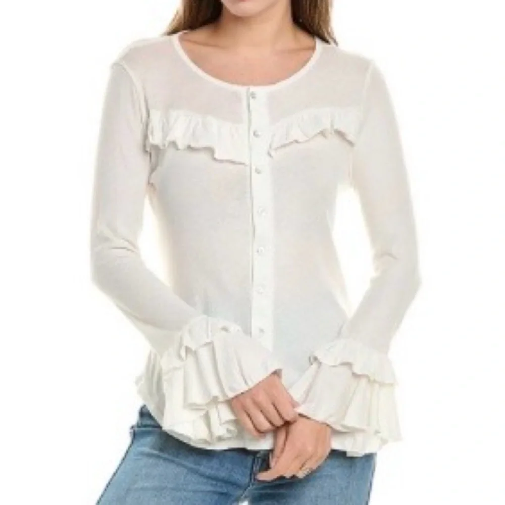 Chaser White Ruffle Button-Up Top - Picture 1 of 9